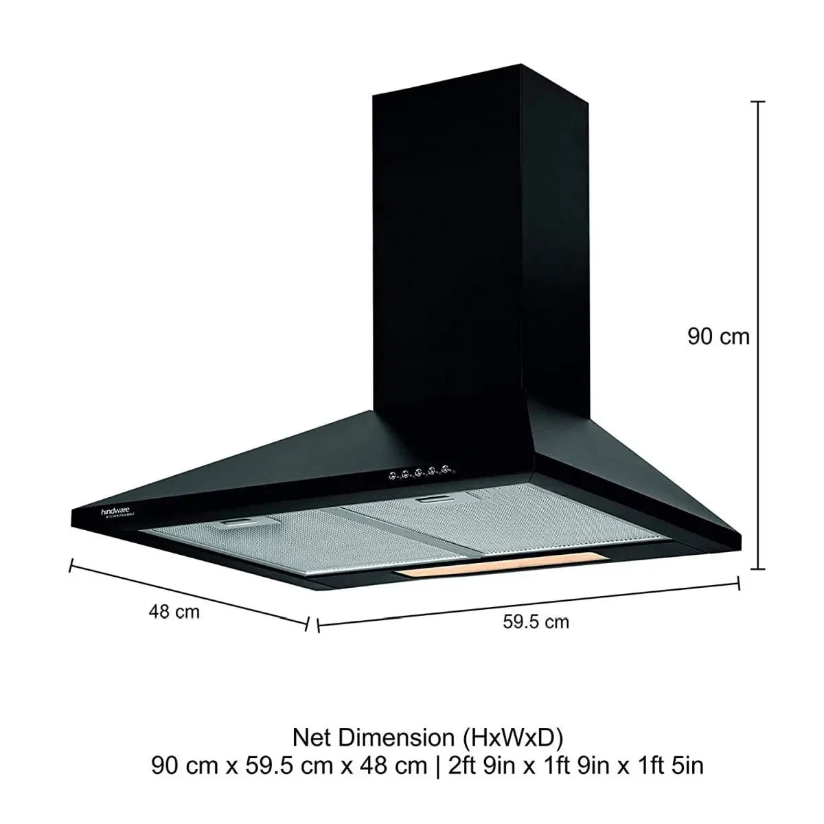 Hindware Wall Mounted 60 cm 700 m3/h Black Chimney ( Clarissa 60 )