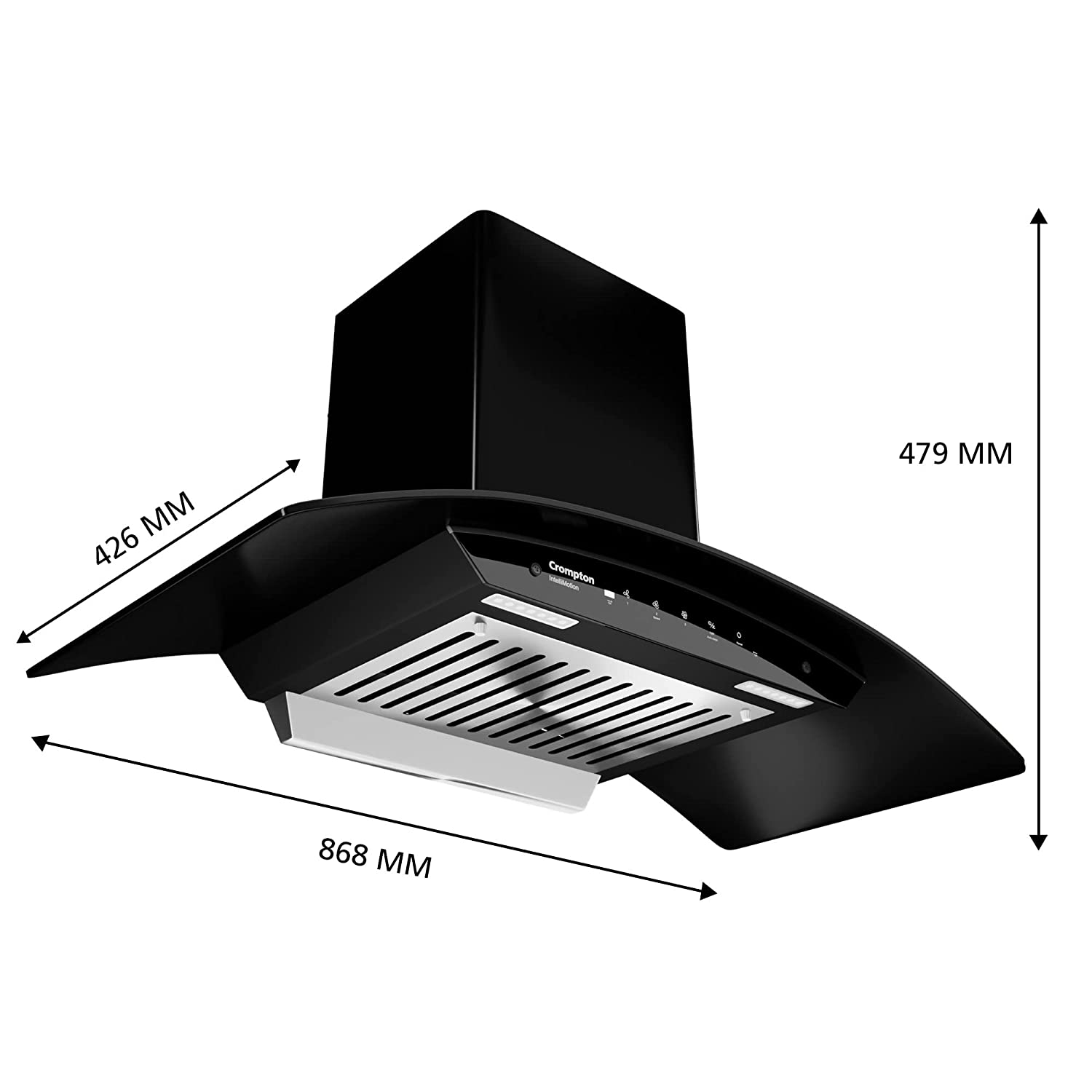 Crompton IntelliMotion Curved 90 cm Chimney Baffle Filter Black 990 m³/hr (CHD-IMC90BFA-MBL)