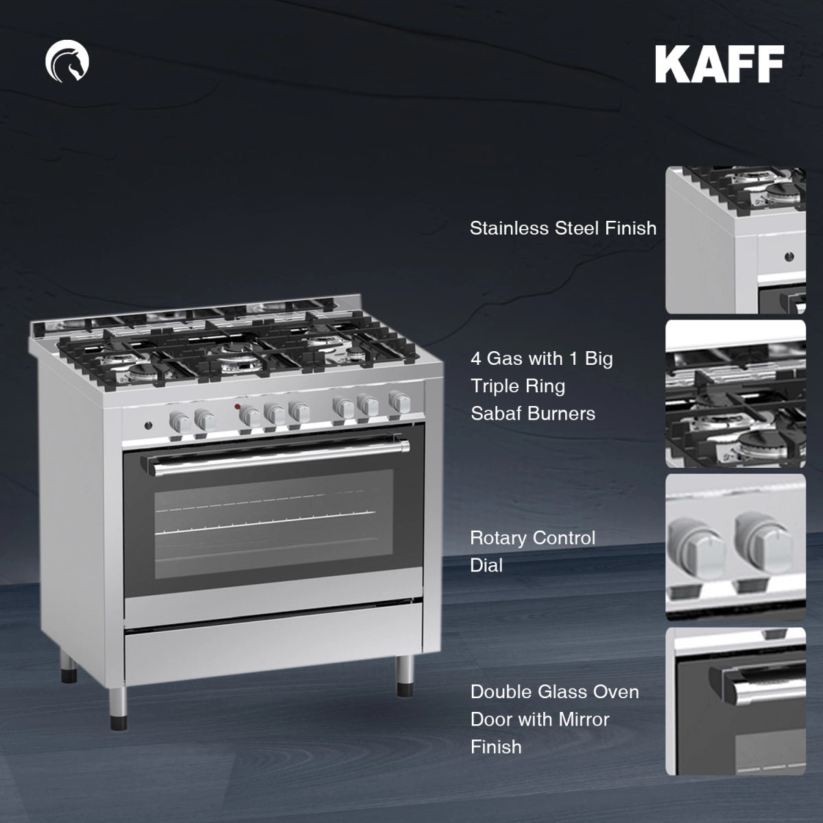 Kaff Cooking Range with 5 burner and electrical oven KGM 90 Cm Black