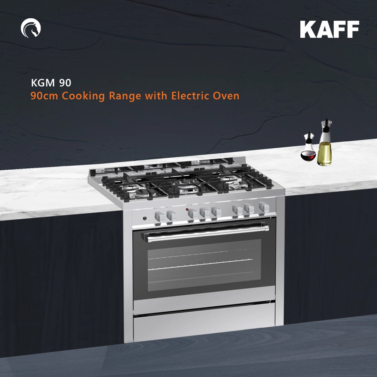 Kaff Cooking Range with 5 burner and electrical oven KGM 90 Cm Black