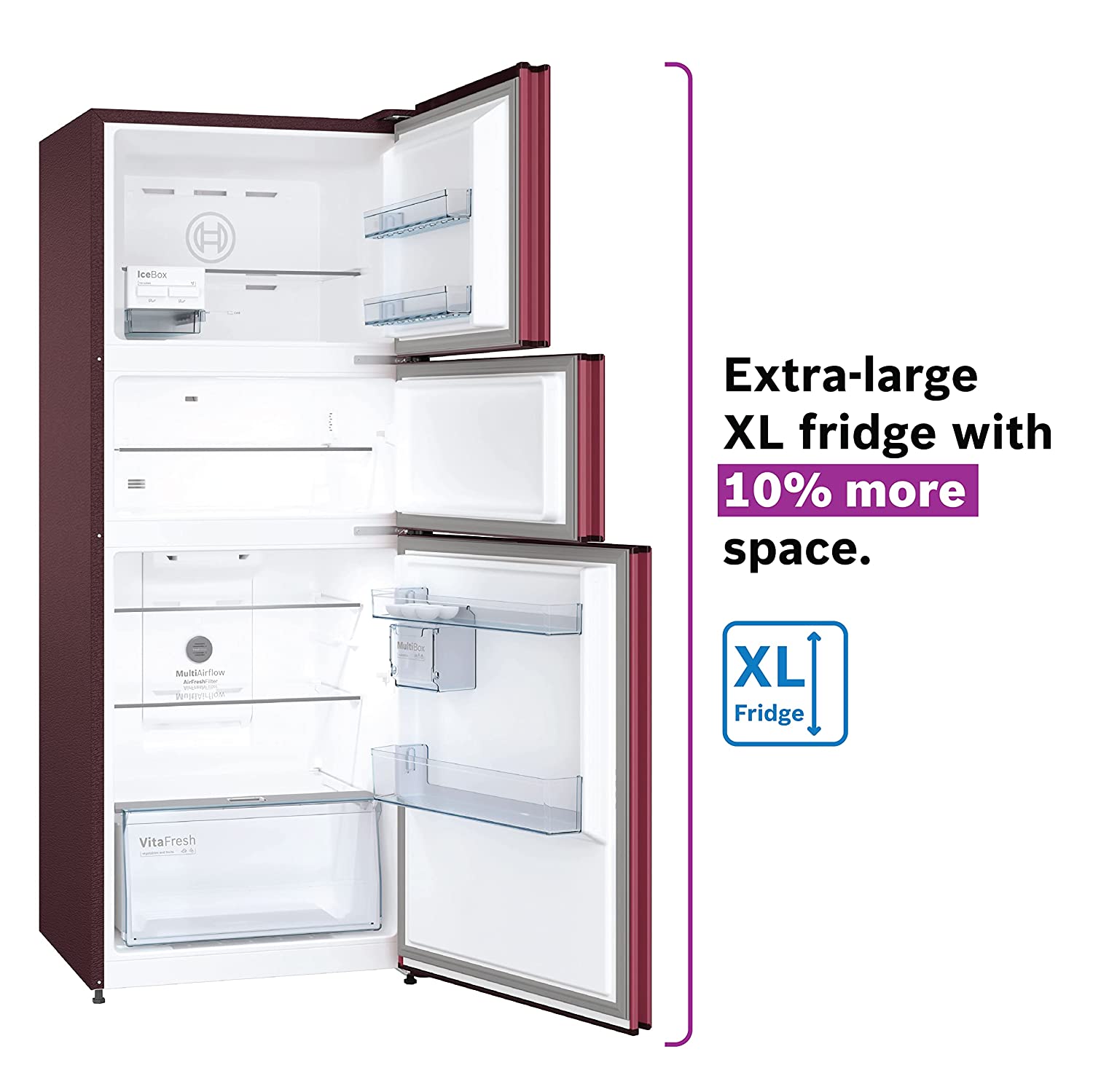 Bosch Max Flex Convert 332L Inverter Frost Free Freezer-On-Top Triple Door Refrigerator (CMC33WT5NI,Convertible,CAndy Red)