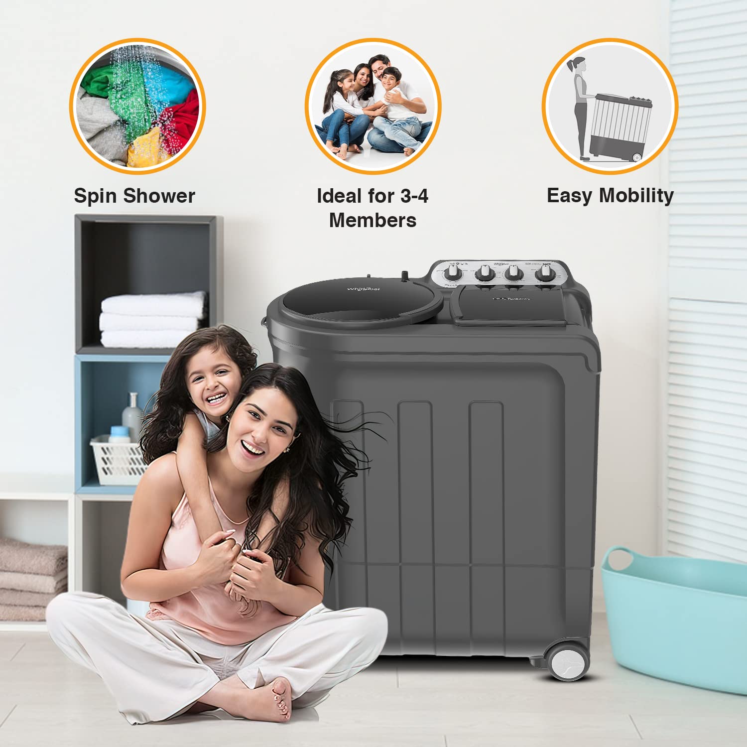 Whirlpool 8 Kg 5 Star Semi-Automatic Top Loading Washing Machine (ACE 8.0 TRB DRY GREY DAZZLE (10YR)-NH)