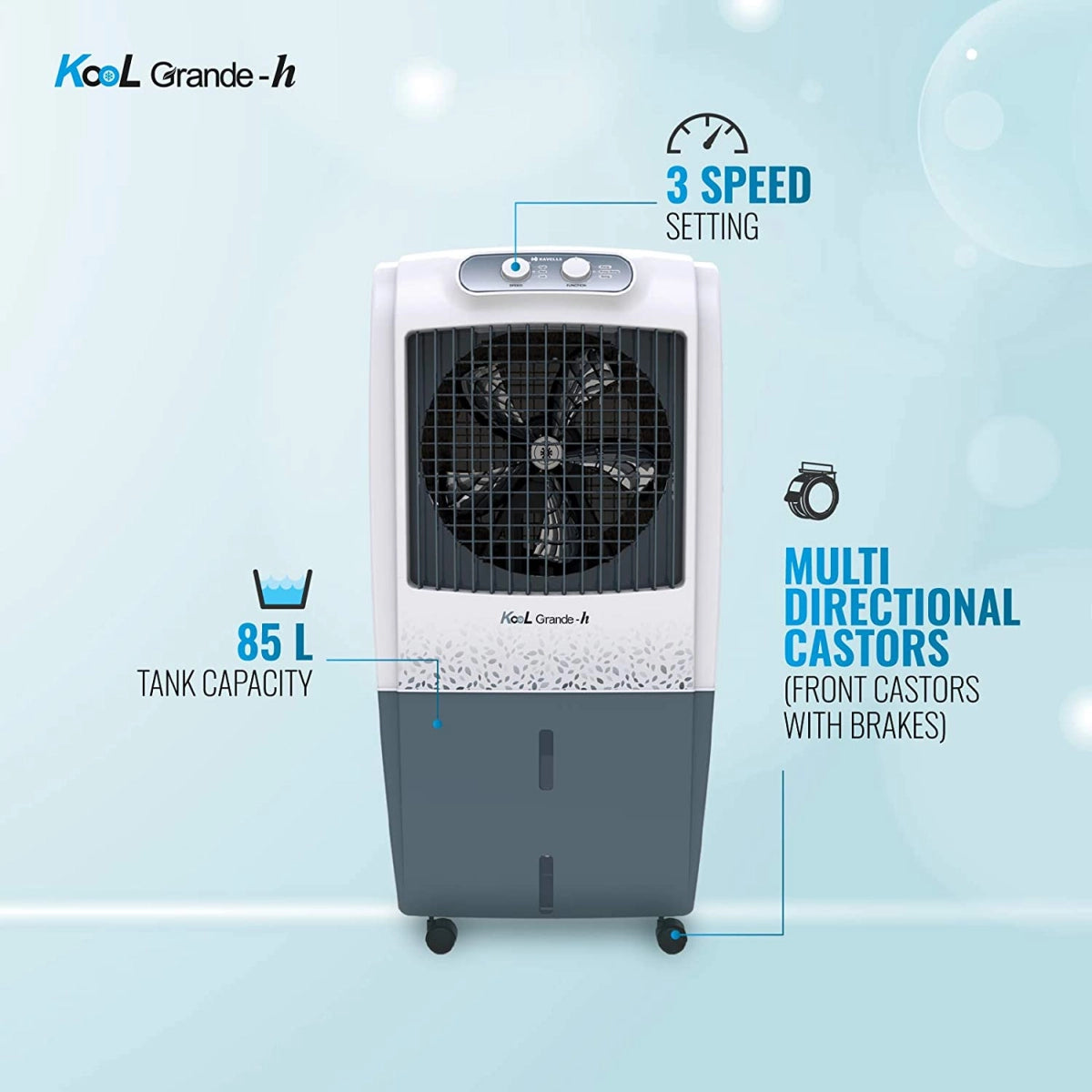 Havells Kool Grande H Desert Air Cooler 85 Litres with Honey comb Pads (Grey)