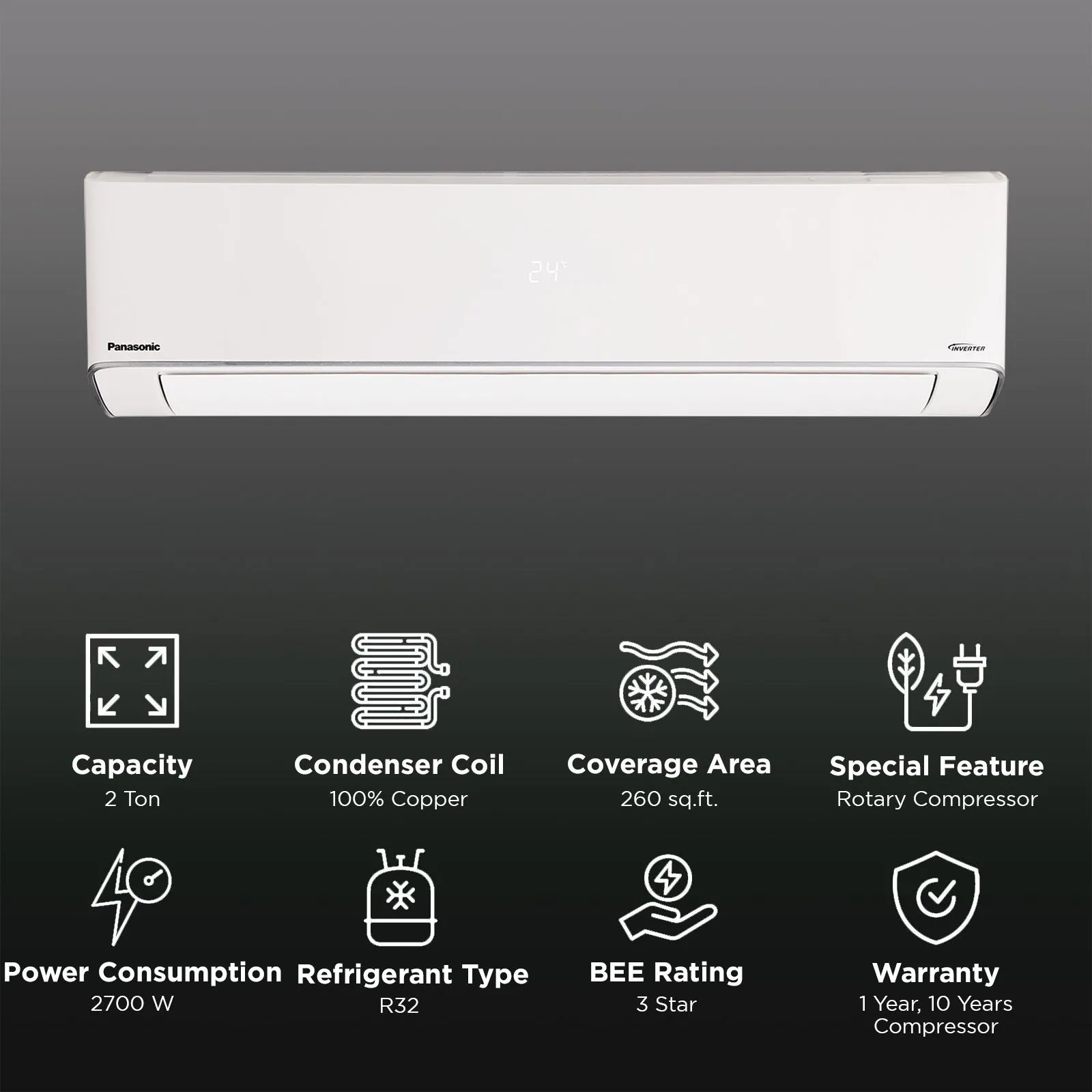 Panasonic EU 7-in-1 2T 3 Star Inverter Split Smart AC w/ Voice Assistant (2025, Copper, CS/CU-EU24BKY3FM)