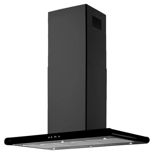 KAFF CANARY BF 90 IS B | Dual Side Touch Control | Island Chimney, Round Edges, 4 Speed Gesture Controls with Digital Display, Matte Black Finish 90cm