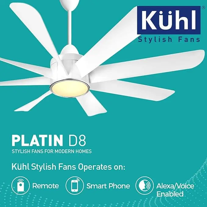 KUHL Platin D8 Stylish BLDC Fan |Low Power 38W|High Air Flow | |Operate Via Remote-Mobile-Alexa | Reverse Mode |5-Star Rated | White