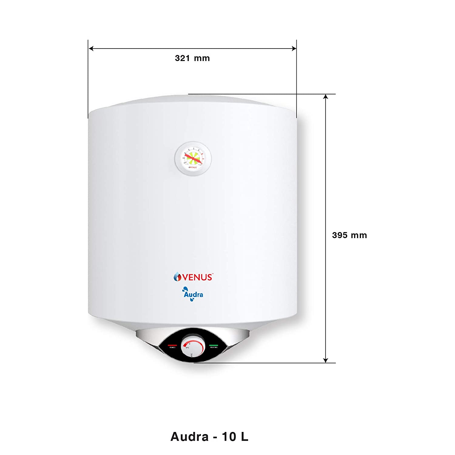 VENUS Audra 10AV 10-Litre (White) Water Heater, Porcelain Enamelled Glass Lined Tank, BEE Star Rating - 5 Stars:ISI ;Free Flexible Hose