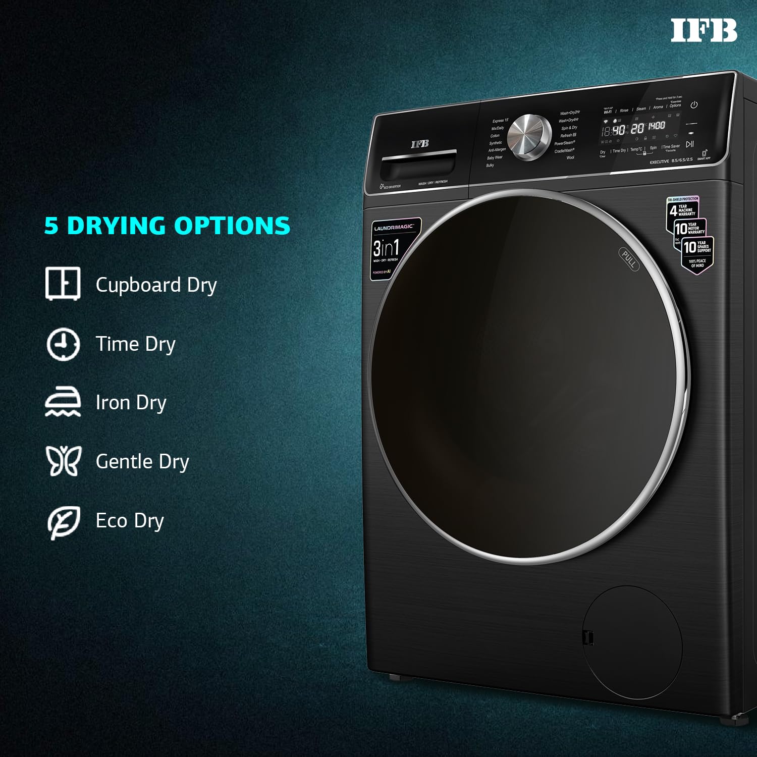 IFB Laundrimagic 3-in-1 8.5 Kg/6.5 Kg/2.5 Kg Inverter Washer Dryer Refresh (Executive ZXB, Black)