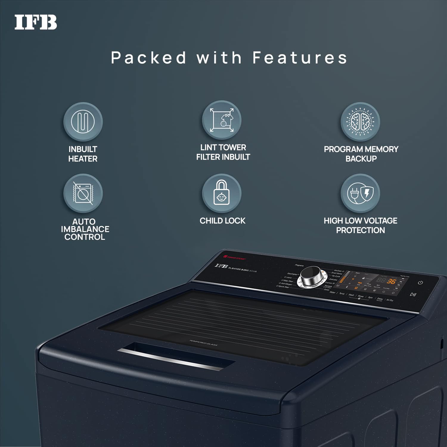 IFB 9.0 Kg Fully-Automatic Top Loading Washing Machine (TL-S4RBS 9.0 Kg Aqua, Royal Blue, 2X Power Steam, 4 Years Comprehensive Warranty)