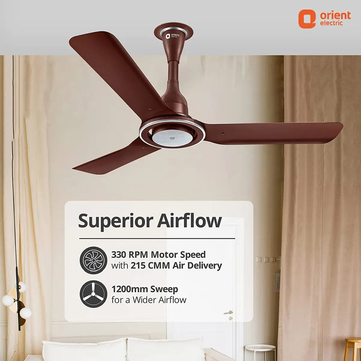 Orient Electric I Float 1200mm 32W Intelligent BLDC Ceiling Fan for Home  BLDC Ceiling Fan  (Brown)