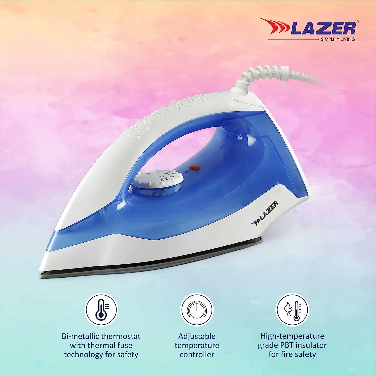 Lazer Ultimate ISI Certified 1100W Dry Iron With Overheating Safety (Blue)