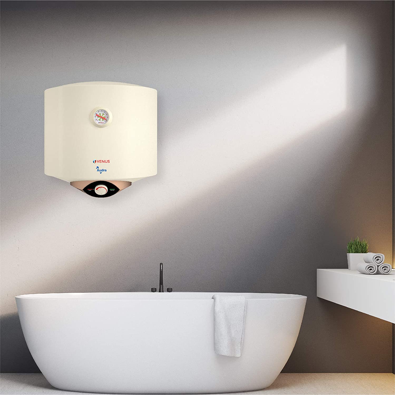 VENUS Audra 06AV 06-Litre 3000W (Ivory) Water Heater, Porcelain Enamelled Glass Lined Tank, BEE Star Rating - 5 Stars, ISI, Free Flexible Hose