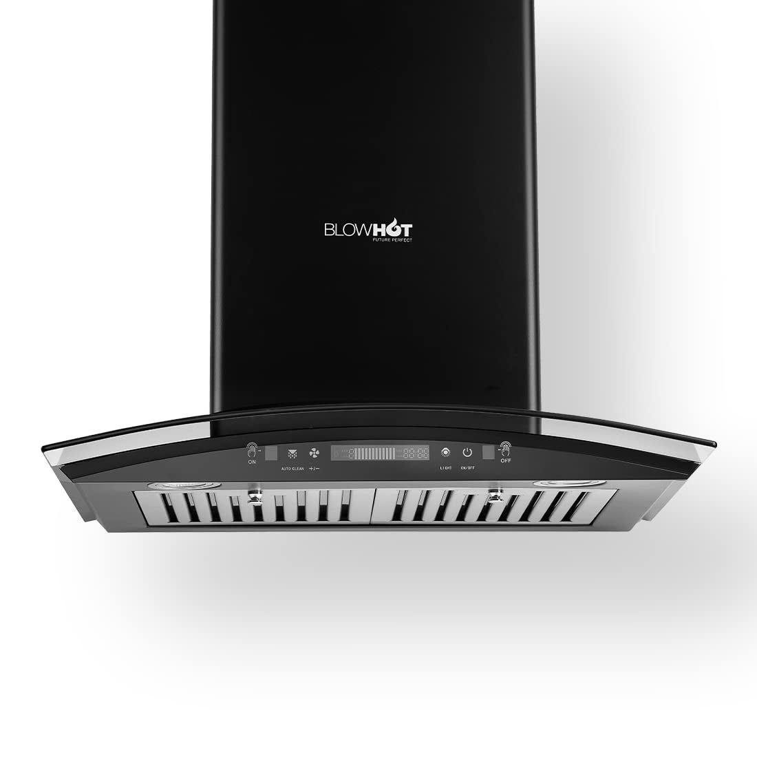 BLOWHOT Chimney for Kitchen 60Cm 1100 m3/hr Auto Clean Curved Glass Gesture Controlled Motion Sensor Bafﬂe Filter With Recycling Mode Led Lights(LIfetime7 Years)Warranty On Motor Free Installation Kit