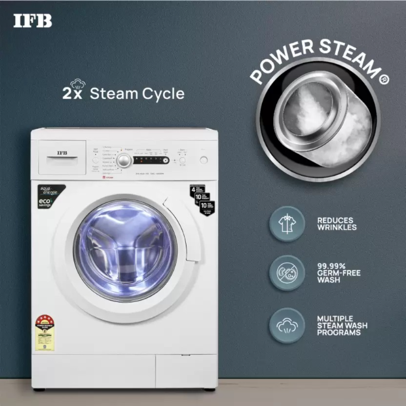 IFB 7 kg 5 Star 2X Power Steam,Hard Water Wash Fully Automatic Front Load Washing Machine with In-built Heater White (Diva Aqua VSS 7010)