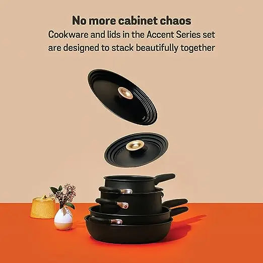Meyer Accent Series Nonstick Stainless Steel Cookware Set Induction Base 6 Piece Matte Black