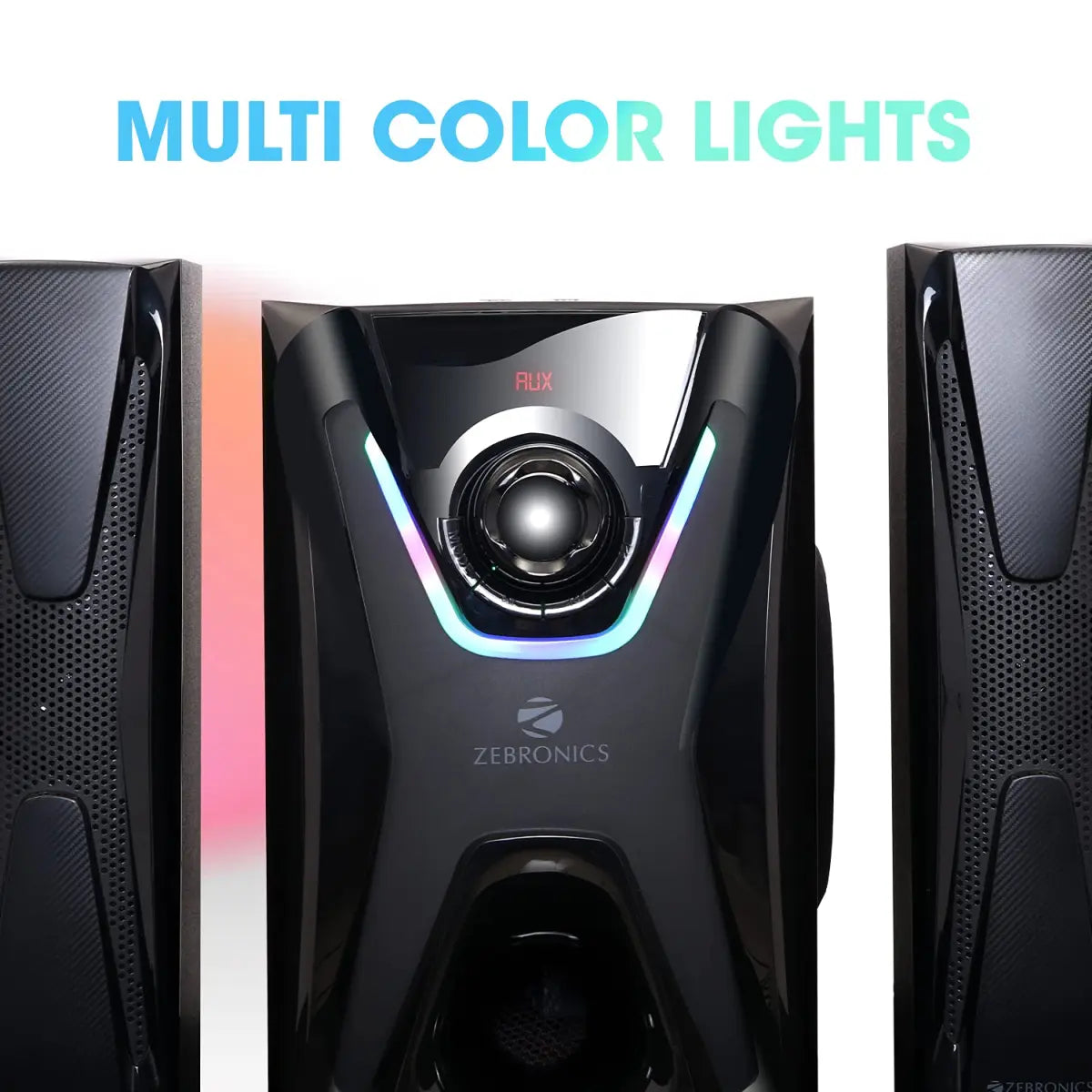 Zebronics Zeb-Sonata 4.1 Channel Home Theater Speaker with Subwoofer Supporting Bluetooth 5.0/USB Slot/AUX/Built in FM Radio, Remote Control, RGB Lights, LED Display
