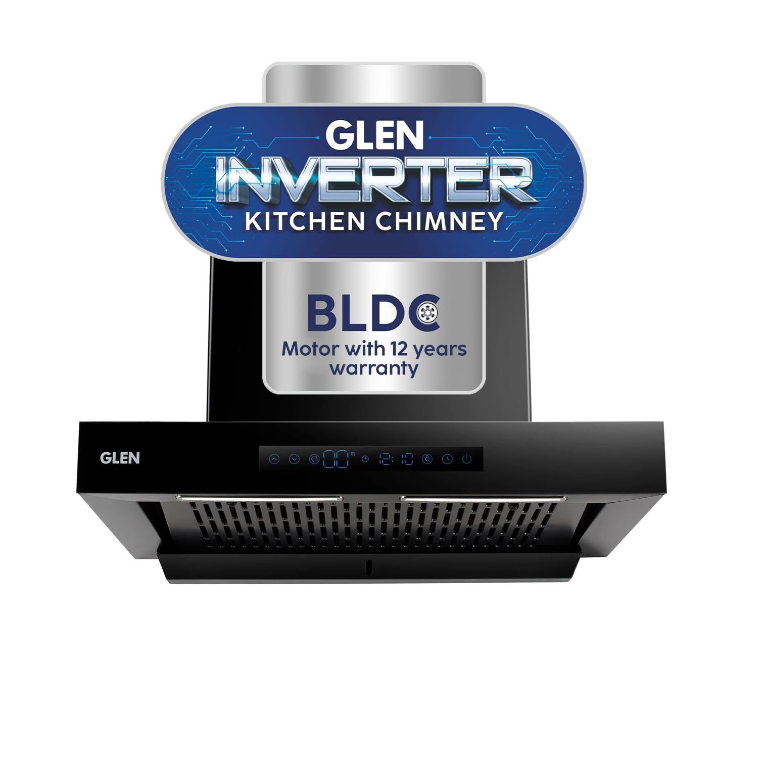 Glen Auto Clean Filterless Chimney with 1 Year on product & 12 Year on motor, Inverter Technology, BLDC Motor 1400 m3/h - Black (6053 BL BLDC AC) (90cm)