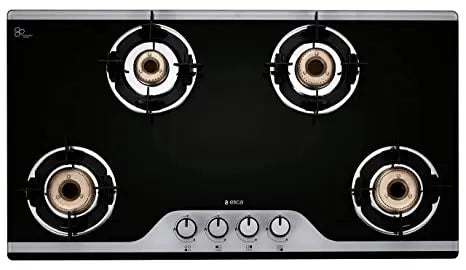 Elica Slimmest 4 Burner Auto Ignition Gas Stove with Double Drip Tray and Forged Brass Burners (904 CT VETRO 2J (TKN Crown DT AI))