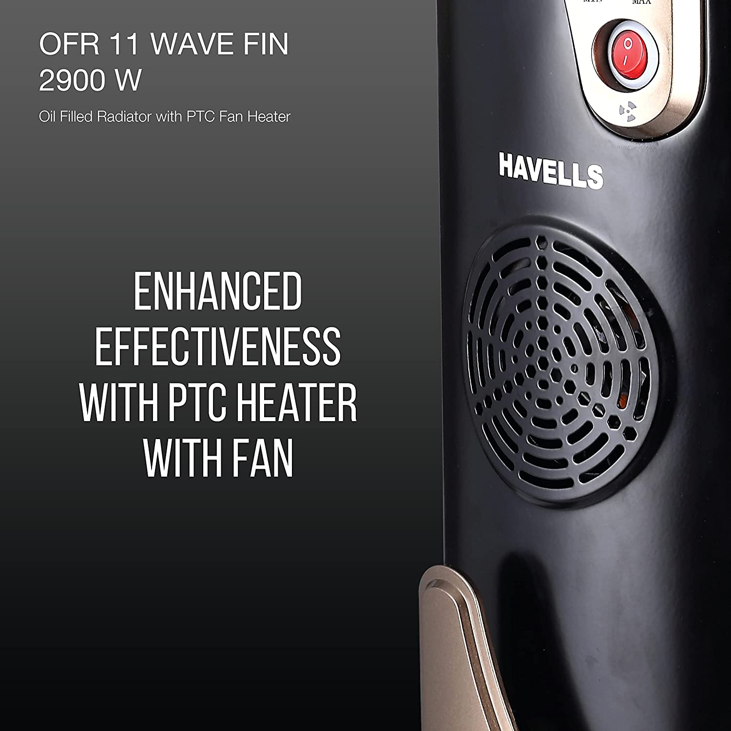 Havells OFR 11 2900 Watts Wave Fin with PTC Fan Heater (Black) (OFR 11 Wave Fin)