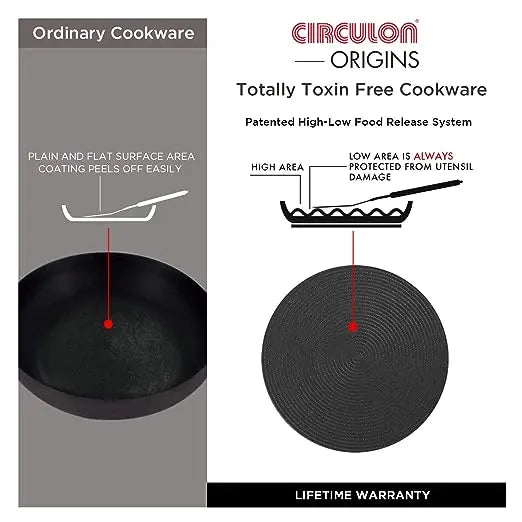 Meyer Circulon Origins Non-Stick Aluminium Kadhai with Lid 30cm Black