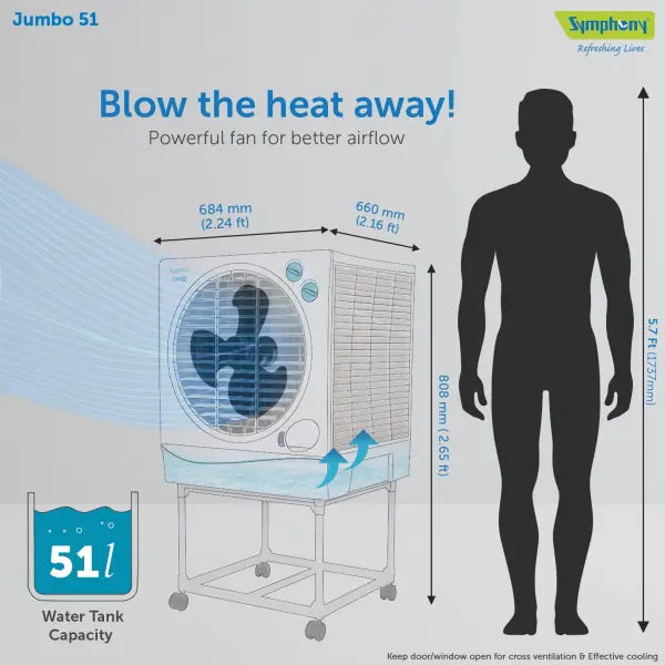 Symphony Jumbo 51 Desert Air Cooler 51-litres with Trolley (White)