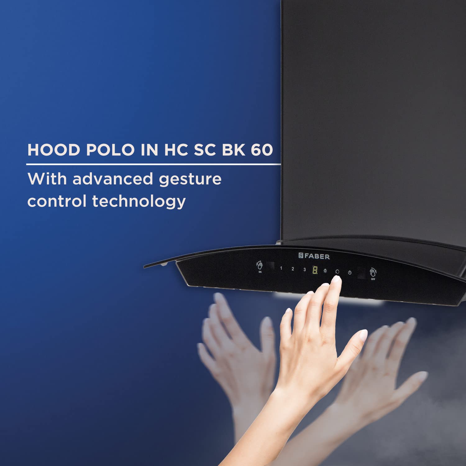Faber 60cm 1200 m3/hr, Autoclean Filterless Chimney Made in India (HOOD POLO IN HC SC BK 60, Touch & Gesture Control, Black)