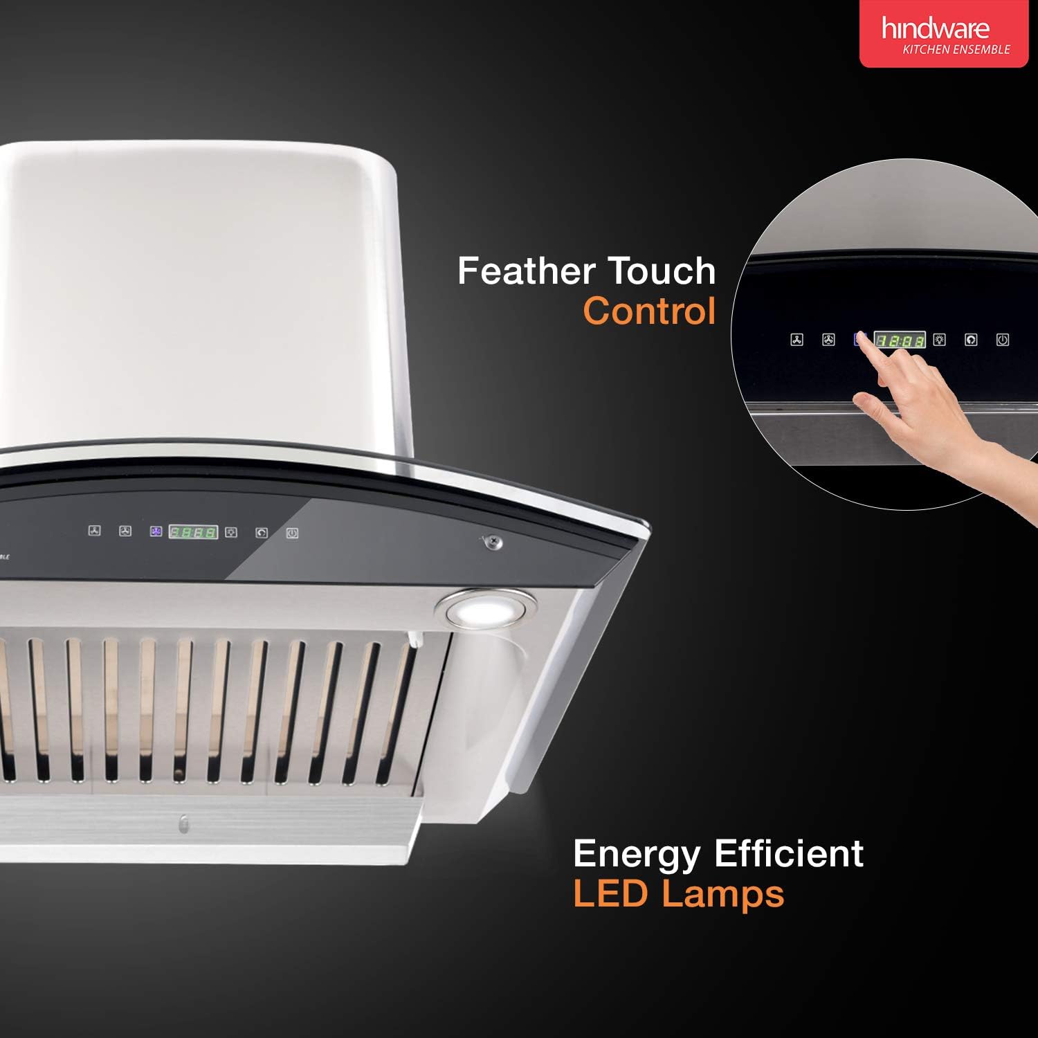 Hindware chimney Nevio 1200m3/h wall mounted auto clean with Baffle Filter - Silver, 90 cm