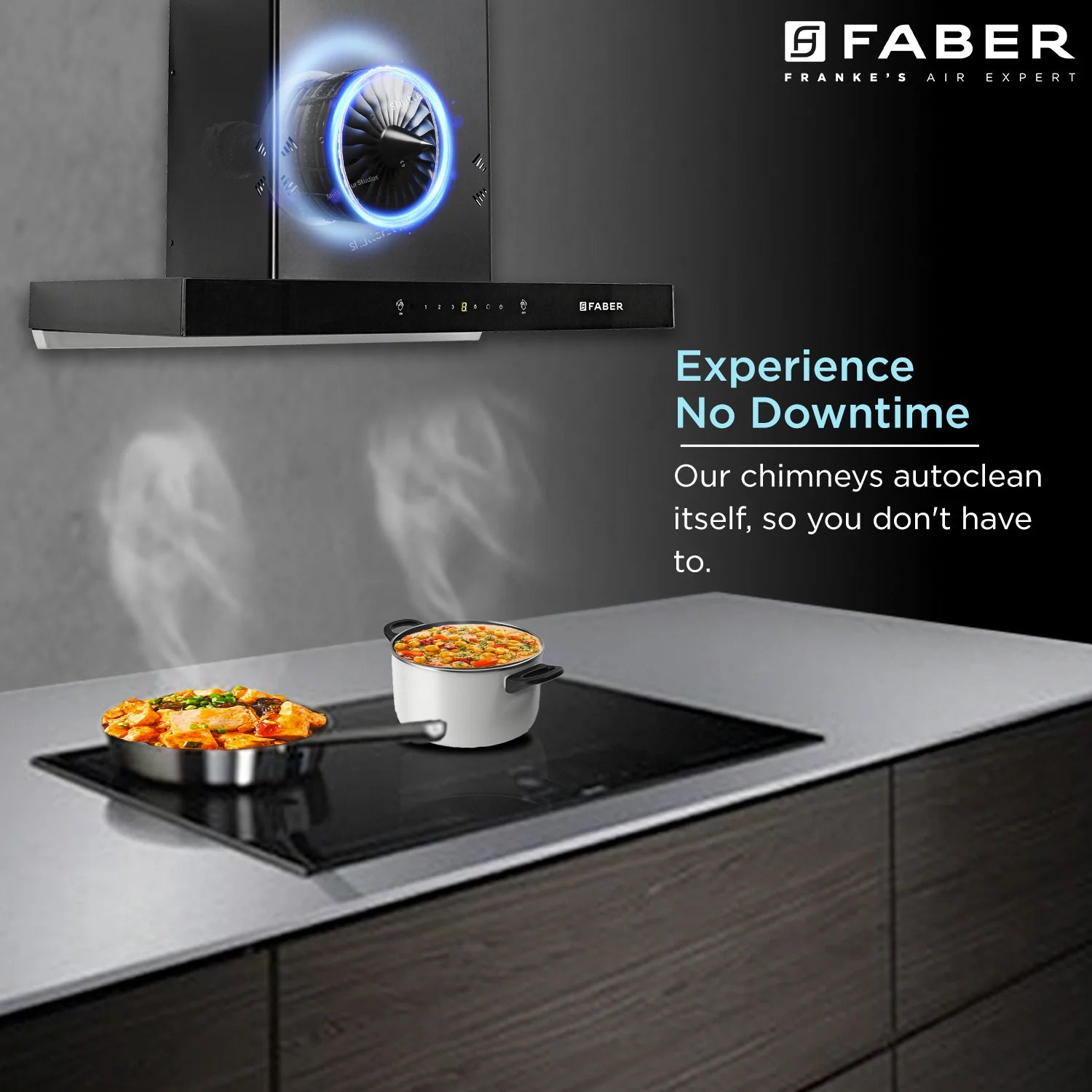 Faber 75cm Filterless Kitchen Chimney - HOOD CYGNUS IN 3D HC SC FL BK