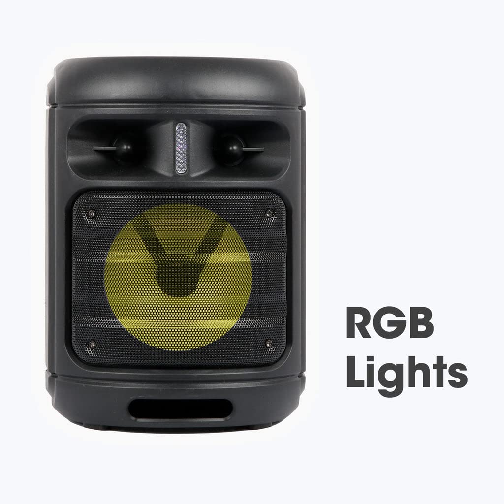 ZEBRONICS Zeb-Barrel 100 Wired mic Included,BT v5.0,16.51cm Full-Range Driver,RGB Lights,Mobile Holder .USB.MicroSD,AUX FM Radio,