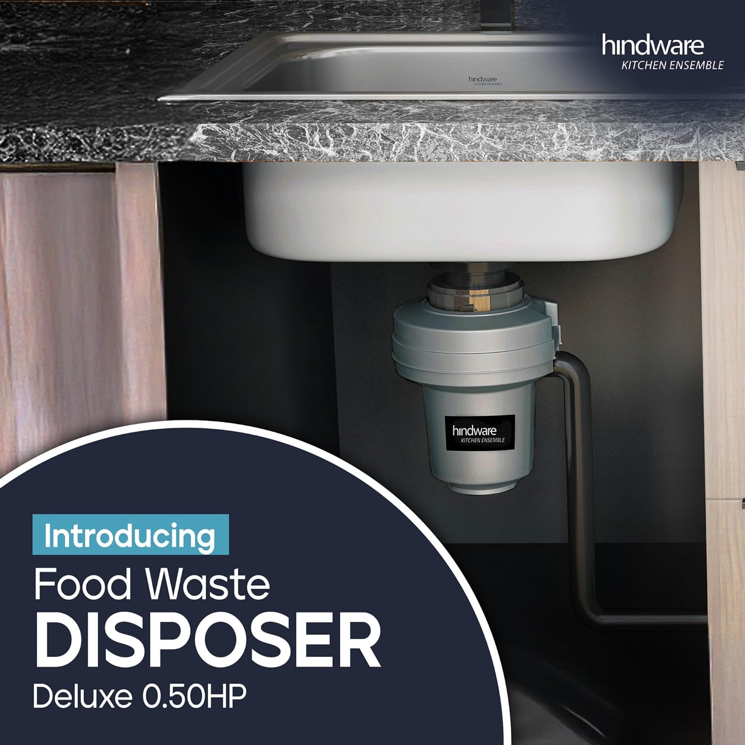 Hindware FWD-04 Food Waste Disposer/Crusher | Standard-0.5HP | Powerfull Motor-2600 RPM | Low Noise | Corrosion-Proof & Wear-Resistant Stainless Steel
