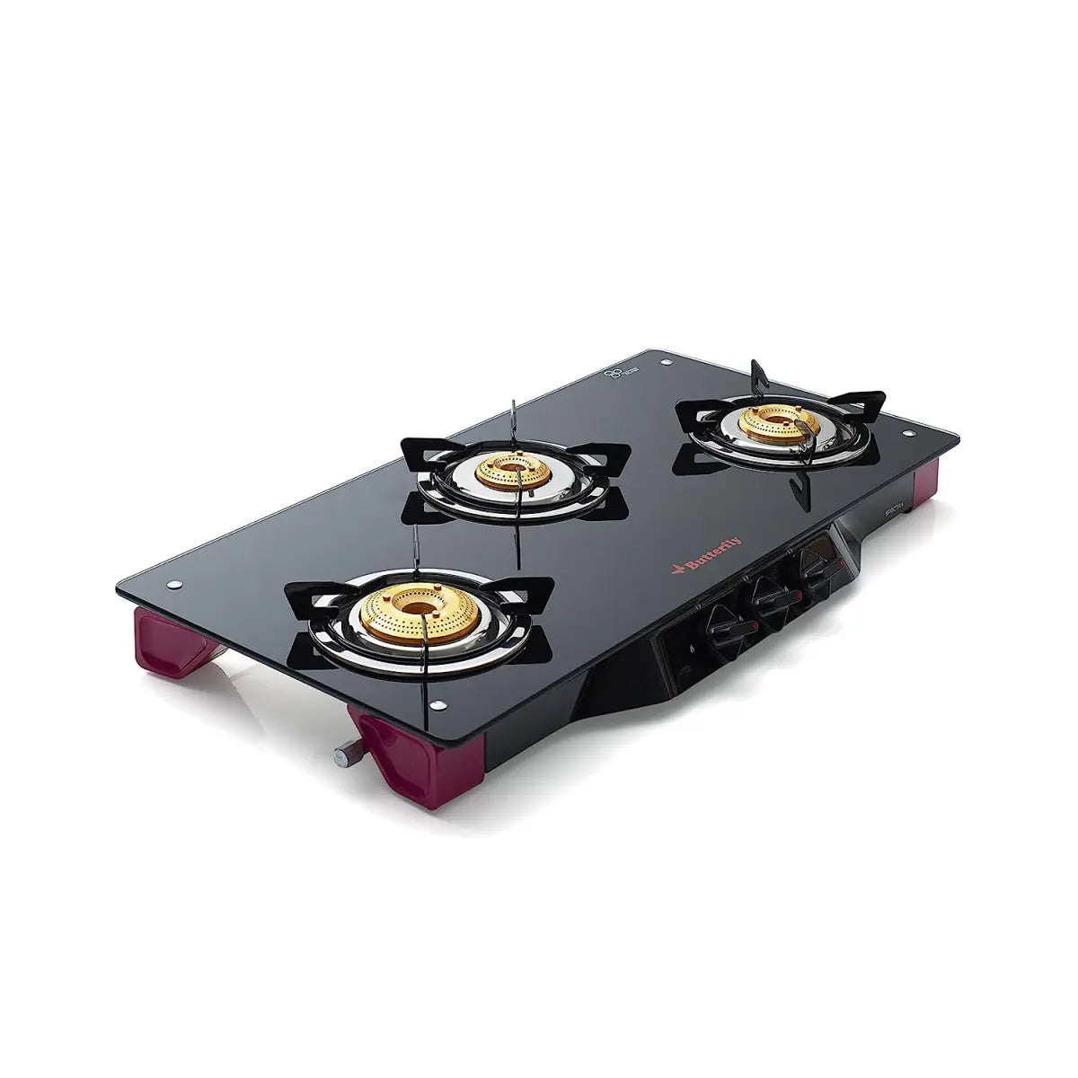 Butterfly Spectra Glass 3 Burner Gas Stove, Black/Pink, Manual