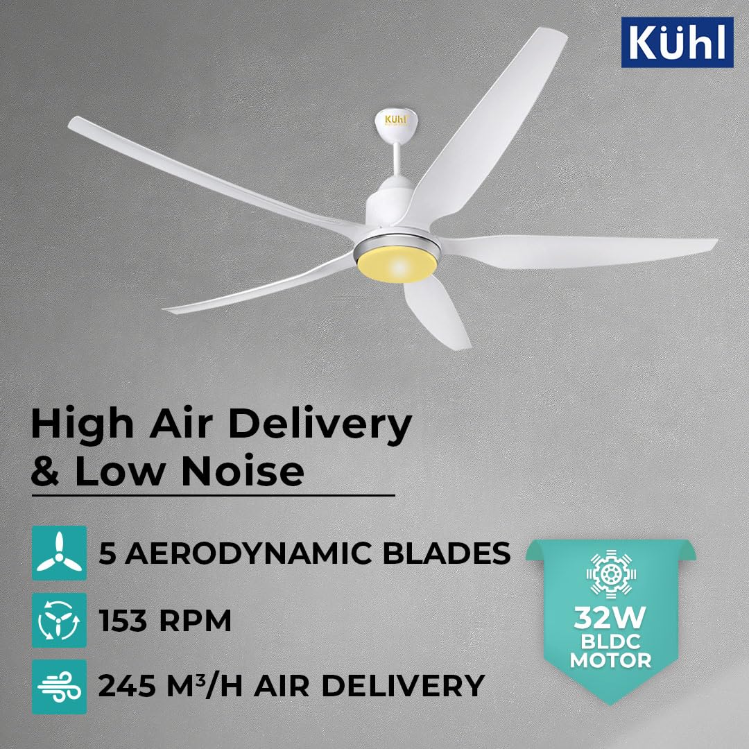 KUHL Galaxis G5 1400MM Stylish Power Saving BLDC Ceiling Fan with Remote | Down Light | 32W | 5 Star | IoT – Operate via Mobile & Alexa | Reverse Mode | Free Installation | White