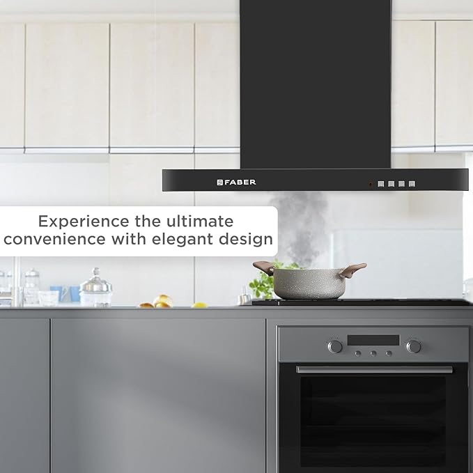 Faber 60 cm 1000 m³/hr T-Shape Kitchen Chimney || Baffle Filter || 12 years warranty on Motor|| Motor- 250 Watt (HOOD MARS PB BF BK 60)