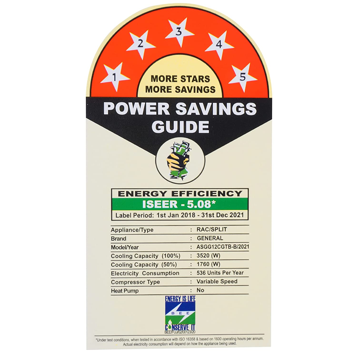 O-General 1 Ton 5 Star Split AC ASGG12CGTB-B White