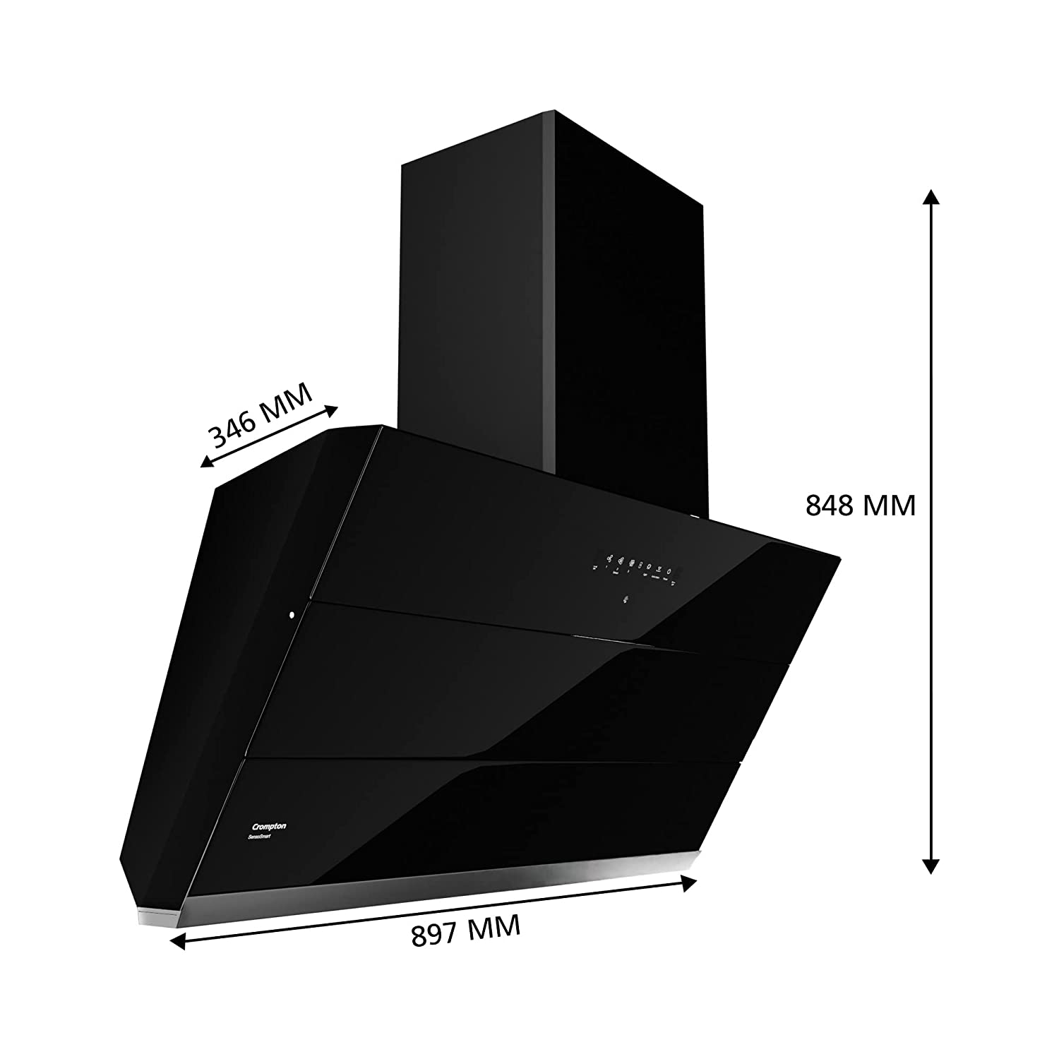 Crompton SensoSmart Inclined 90cm Chimney Filterless (Black) 1530 m³/hr (CHD-SSI90FLE-MBL)