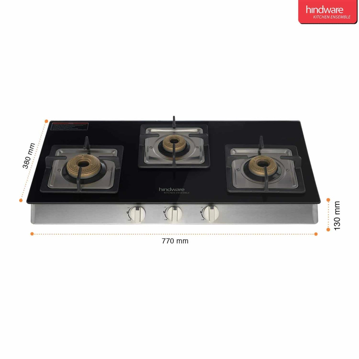 Hindware Lorenzo 3B - 3 Forged Brass Burner Gas Stove (Black)