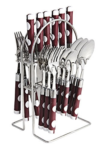 Dinette Polka Cutlery Set, 25-Piece, Cherry Brown