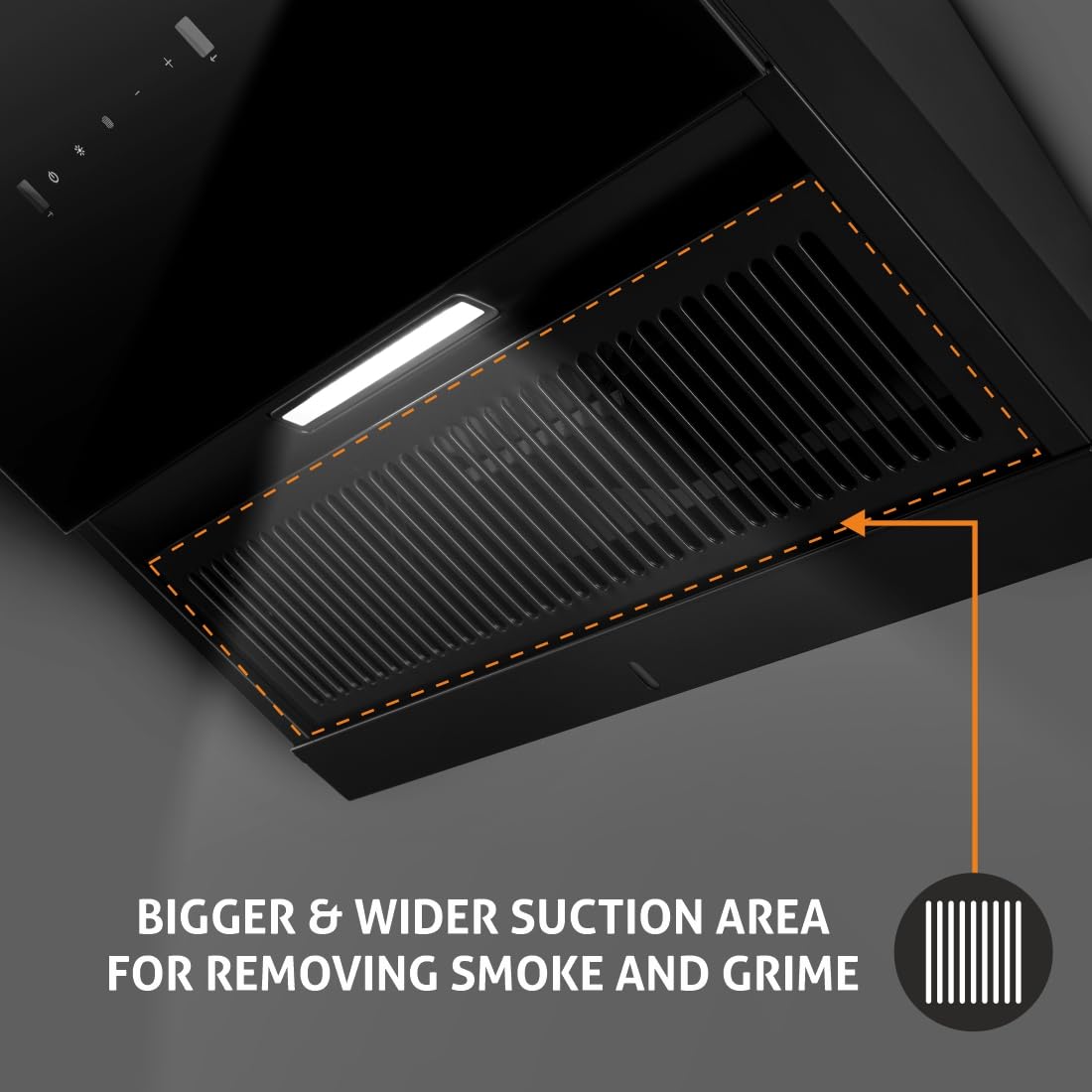 GLEN 60 cm 1200 m3/hr Auto-Clean Filterless Angular Glass Kitchen Chimney (Hood Neo Ex,Touch+Motion Sensor Controls,Black)