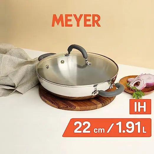 Meyer Trivantage Stainless Steel Covered Kadai with Induction Base 31041 22cm Silver