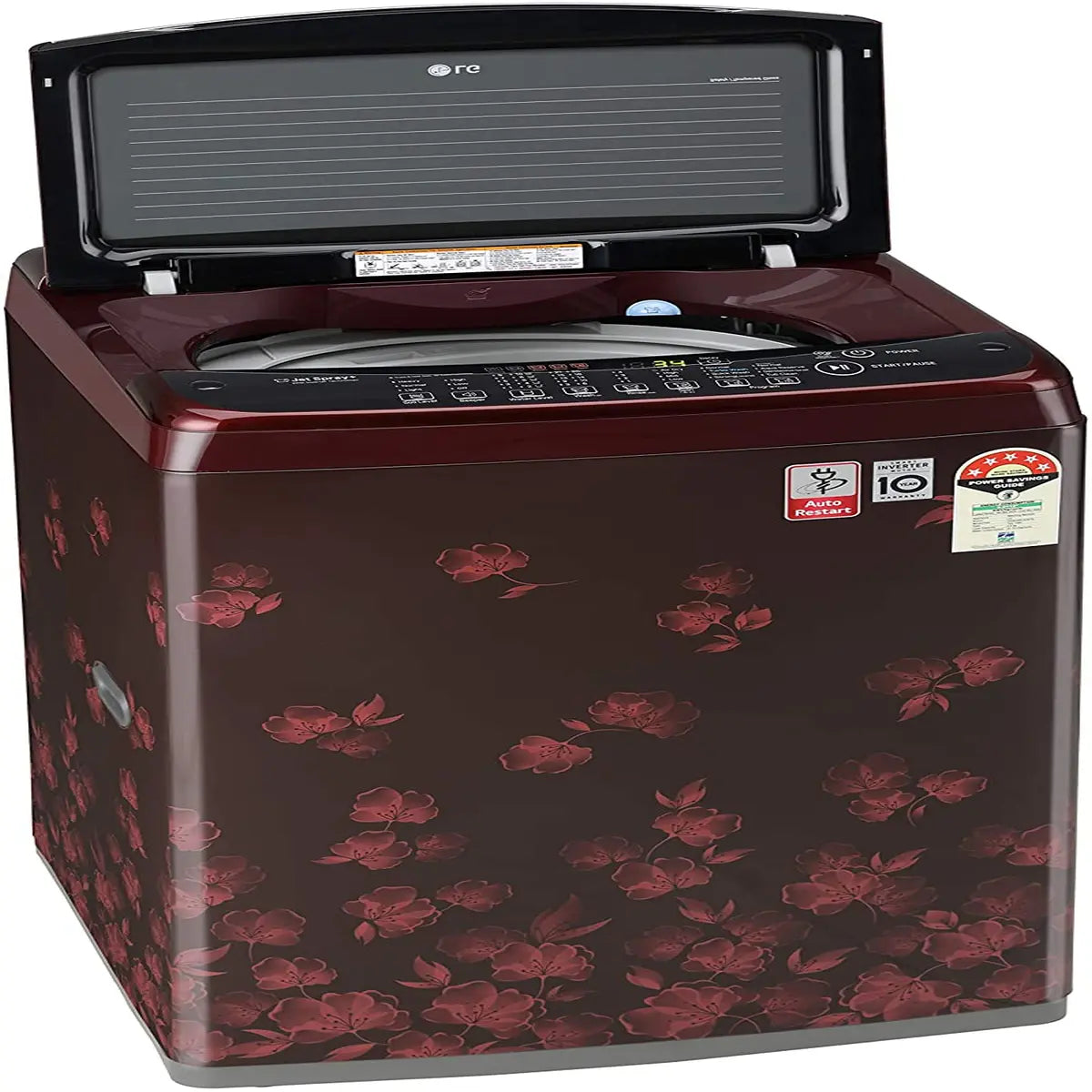 LG 6.5 Kg 5 Star Smart Inverter Fully-Automatic Top Loading Washing Machine (T65SJDR1Z, Red Floral Pattern, Punch+3)