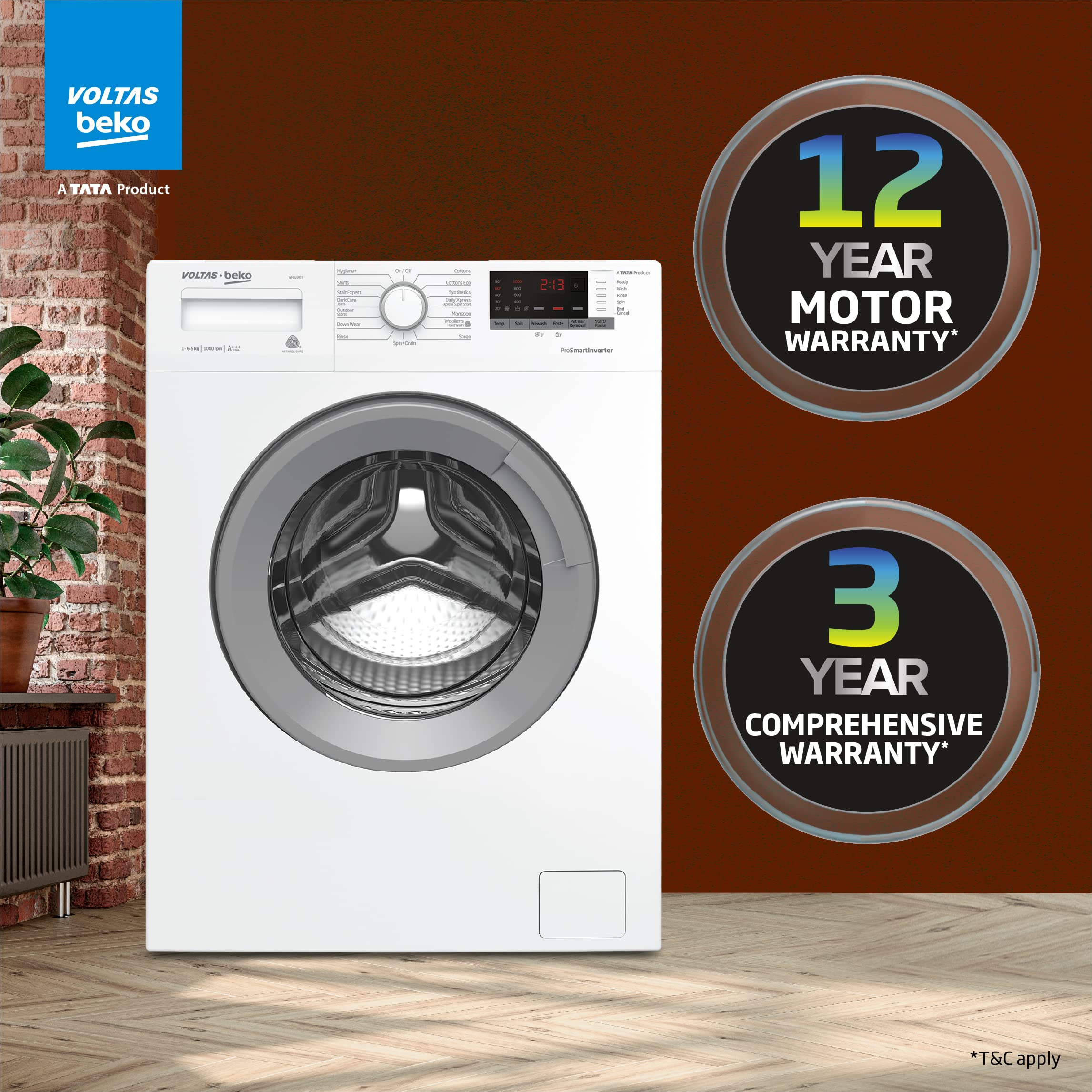 Voltas Beko 6.5kg, Inverter 5 Star Front Load Washing Machine (WFL6510VPWS, White)