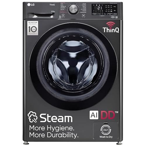 LG 9 Kg (Wash) / 5 Kg (Dry), Ai Direct Drive Technology, Steam, TurboWash & Wi-Fi Fully Automatic Front Load Washer Dryer (FHD0905SWM, Intelligent & Convenient Fabric Care, Allergy Care, Midd