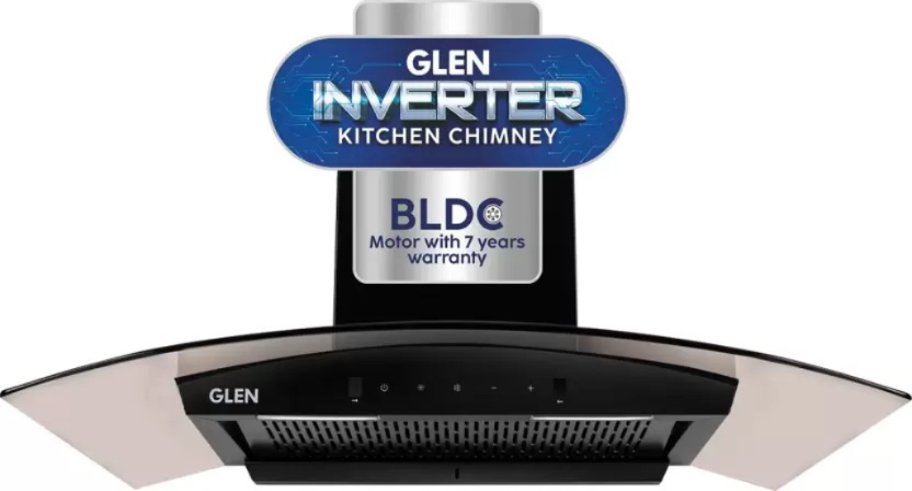 Glen Soundpro AC BLDC 90 cm Auto Clean Curved Glass 90 cm|BLDC Motor|Touch & Gesture Control| Autoclean| Filterless|Powerful Suction | Low Noise Wall Mounted Chimney (black 1200 CMH)