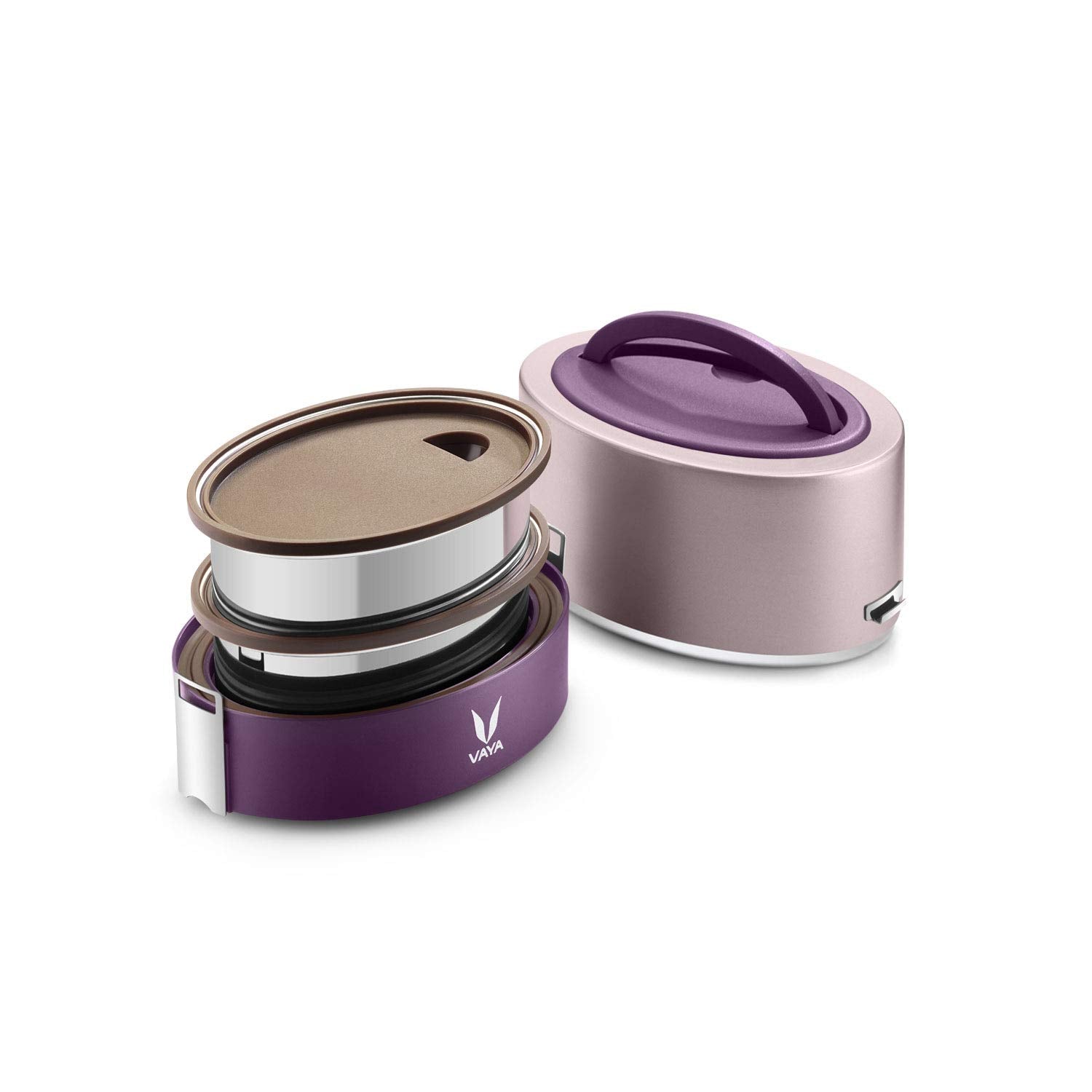 VAYA TYFFYN Lunch Box for Kids for School, Polished Stainless Steel 600ml Insulated Tiffin Box without BagMat, Hot Lunch Box for Girls with 2 Leak Resistant Containers, Blue