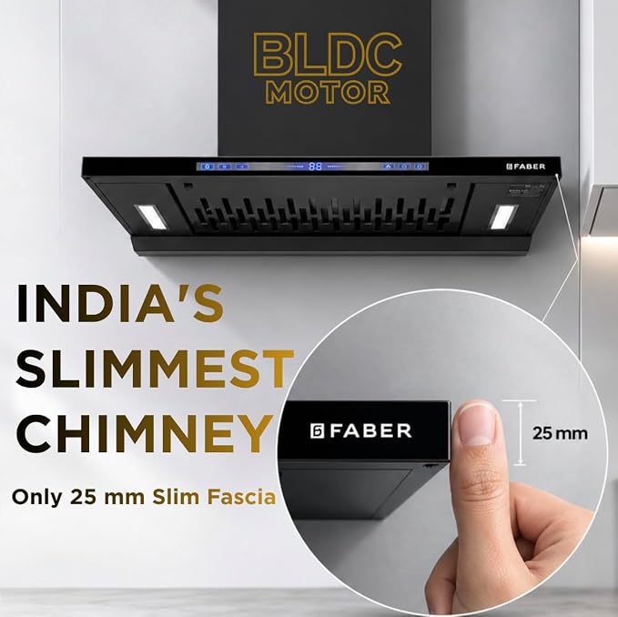 faber SLIMX 60cm 1500 m³/hr BLDC Auto Clean Filterless T-Shape Kitchen Chimney | Black