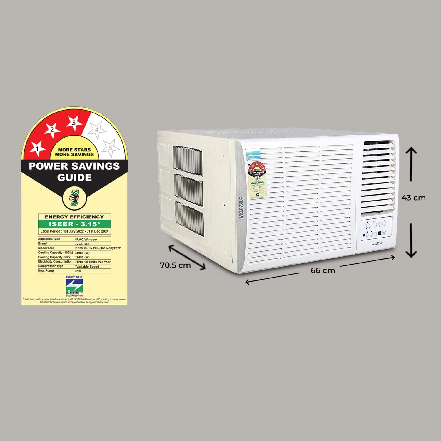 वोल्टास 1.5 टन 3 स्टार, इन्वर्टर विंडो एसी 83V वर्टिस एलीट व्हाइट