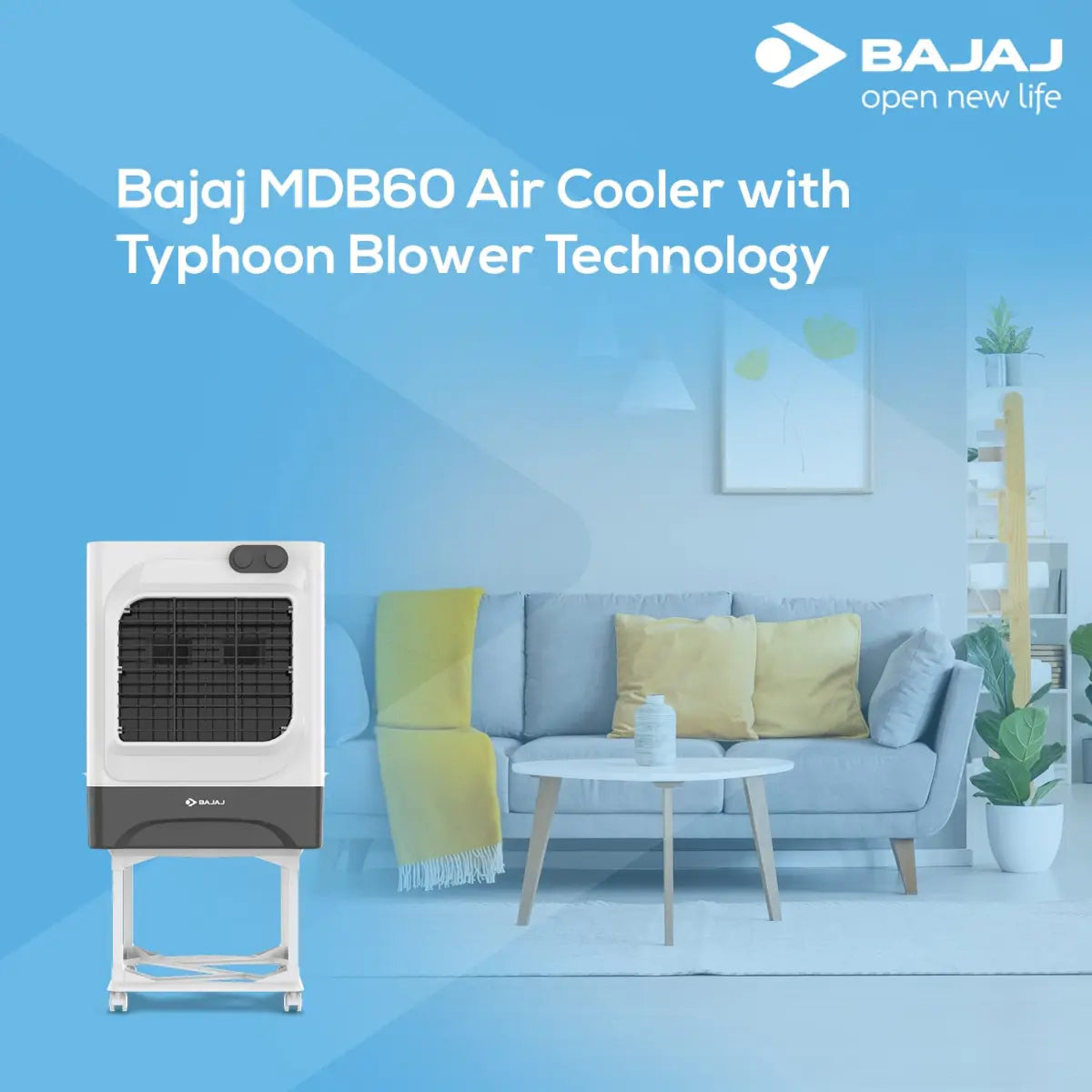 BAJAJ MDB60 Dessert AIR Cooler,60L, with Typhoon Blower Technology White