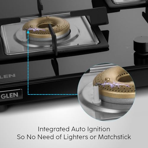Glen 3 Burner Ultra Slim Free Standing Hob | 8 MM Toughened Glass | Black |Forged brass burners |Warranty 2 Years Standard & 5 Years Glass |1073 US BL 75 cm