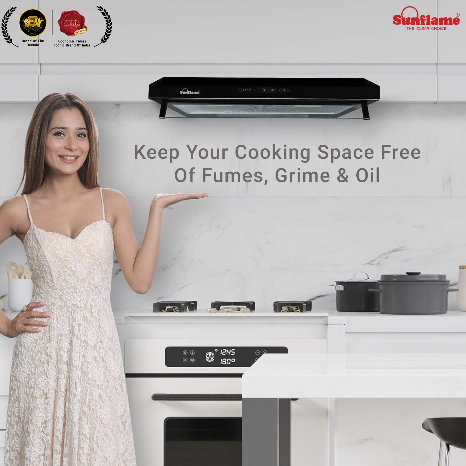 Sunflame SLIM 60 BK CF, 60 cm, 500 m??/hr Chimney (Cassette Filter, Sliding Controls, Black Powder-Coated Finish)