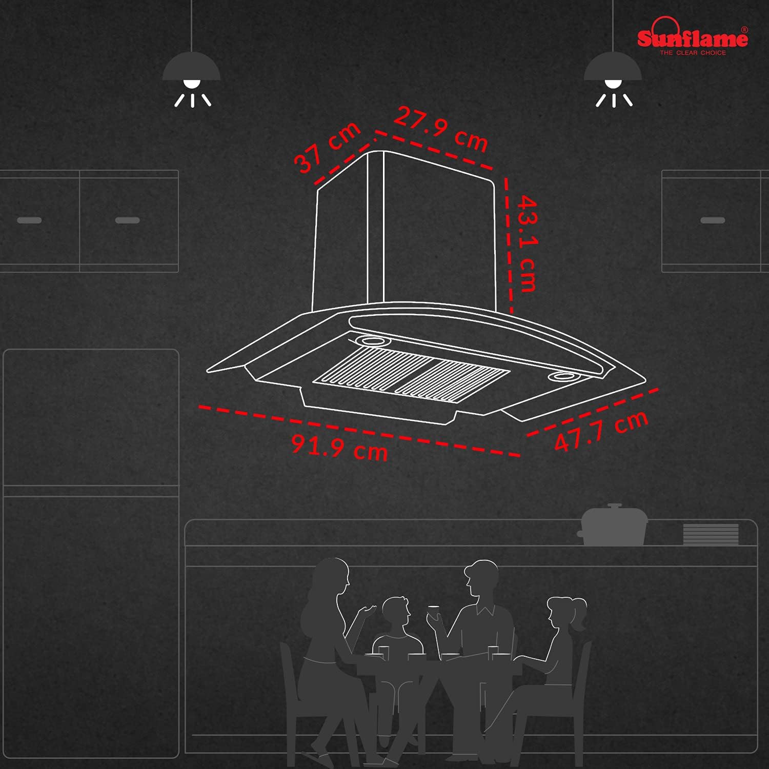 Sunflame Chimney Innova 90 Auto Clean DX BK Gesture Control